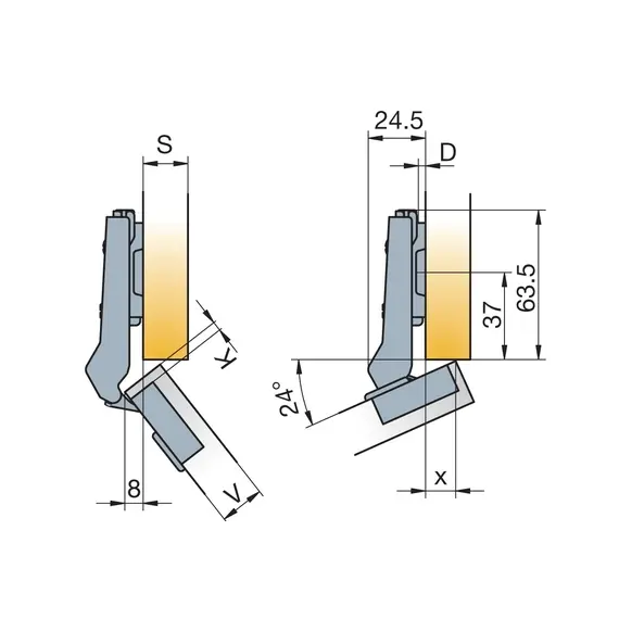 Петля мебельная Titus S-Type угловая 24 градуса 110/45/9 мм. Арт: 248-0V18-050-ST - 8