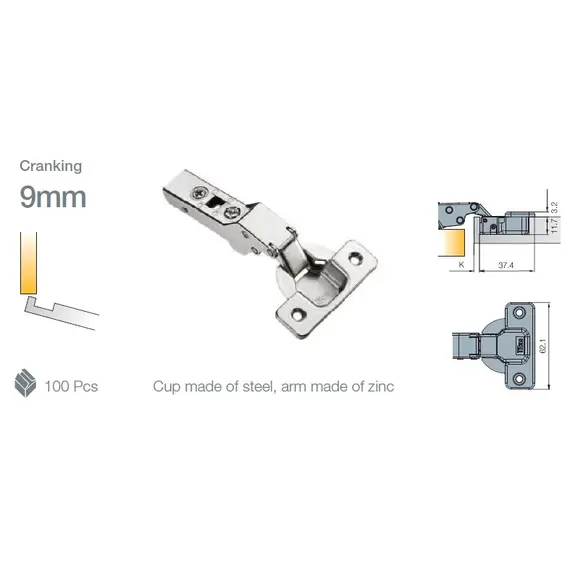Петля мебельная Titus T-Type угловая 15 градусов 110/45/9 мм для машинной установки. Арт: 702-0D69-650-00 - 9