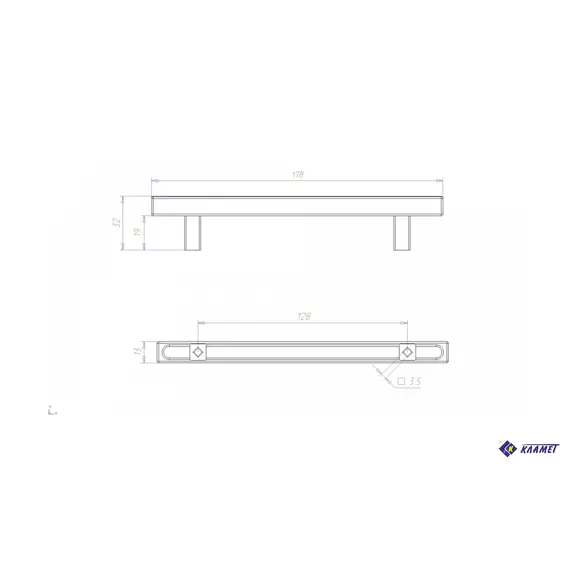 Ручка скоба квадратная для мебели Кламет РСК-128, 128 мм, никель матовый - 12