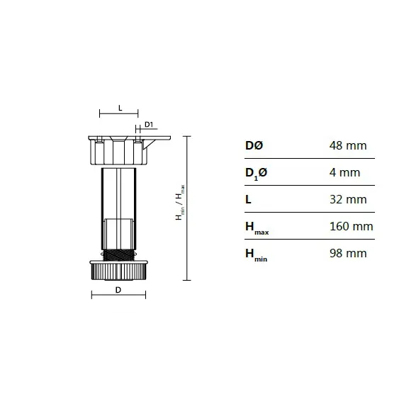 Ножка-опора регулируемая 98-160 мм Kum-Plast арт.494000 - 2