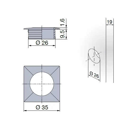 Розетка Квадратная 19 мм цилиндра замка Push Lock/ Push Esp Lock, никель арт.980-4849-251 - 25
