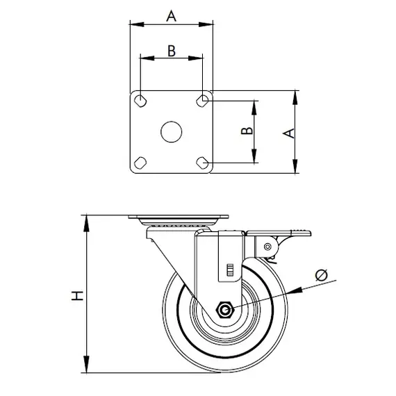 Опора колесная с тормозом D75 мм с пластиной 65*65 мм арт.1866.0720.40 - 8