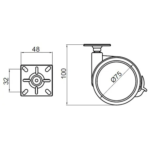 Опора колесная с тормозом D75 мм с пластиной 48*48 мм Sirio арт.1181.072A.96 - 4