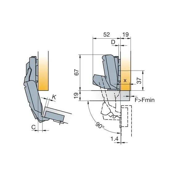 Петля мебельная Titus B-Type 90 градусов 170/45/0 мм. арт.248-0R10-050-SLG - 6