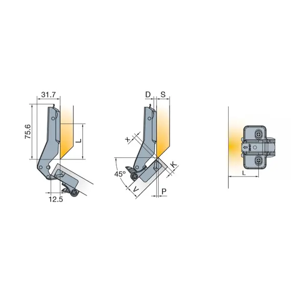 Петля с доводчиком T-type Glissando угловая (45 гр) 110/48/17 мм арт.701-0B10-650-00 - 42