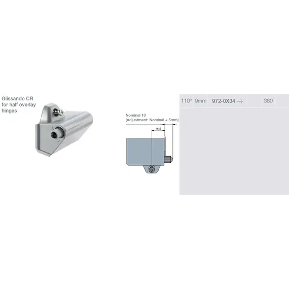 Демпфер мебельный угловой для полунакладных петель Titus Glissando CR серый регулируемая зона + 5 мм. Арт: 972-0X34-380-00 - 9