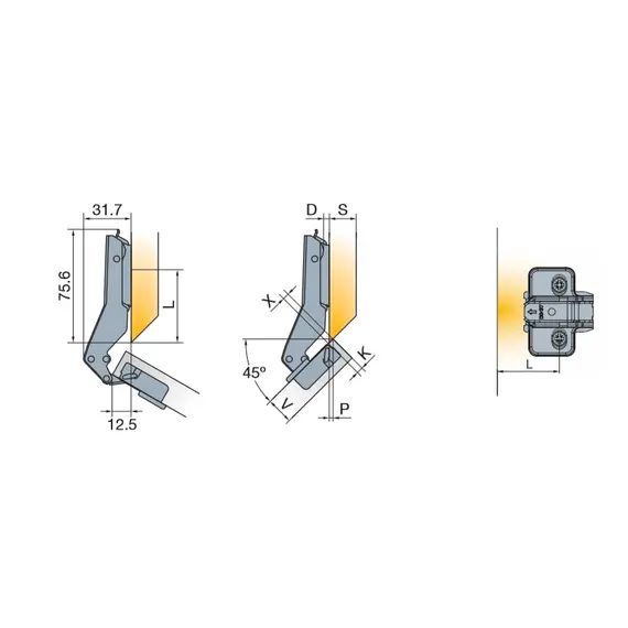 Петля T-type угловая (45 гр) 110/45/17 мм арт.702-0B07-650-00 - 20