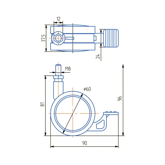 Опора колесная ОК60мм со штыр М8, с тор м/х(ОКП61М.Х/Т) - 14