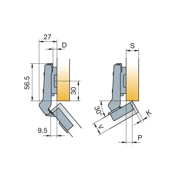 Петля мебельная Titus B-Type угловая 30 градусов 110/48/9 мм. Арт: 248-0G52-050-TL - 8