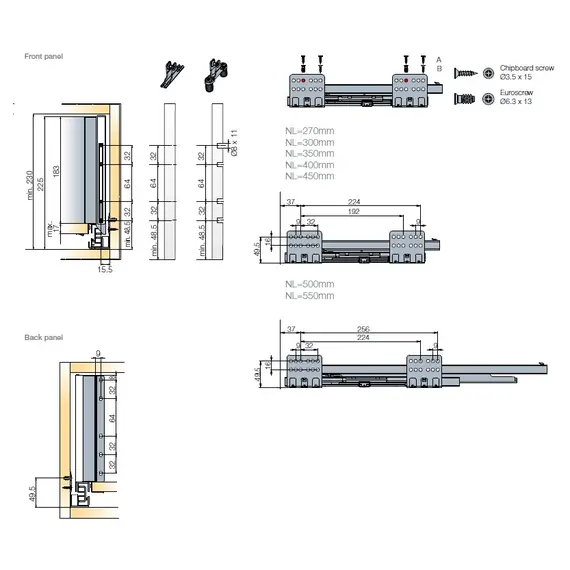 Выдвижной ящик Tekform Slimline+ DW182 400 мм, Screw-in, антрацит арт.656-8377-185-00 - 4