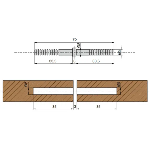 Забивной соединитель фасадов Cubo d.5 мм, длина 70 мм, отделка цинк. Арт: 590D051070Z - 18