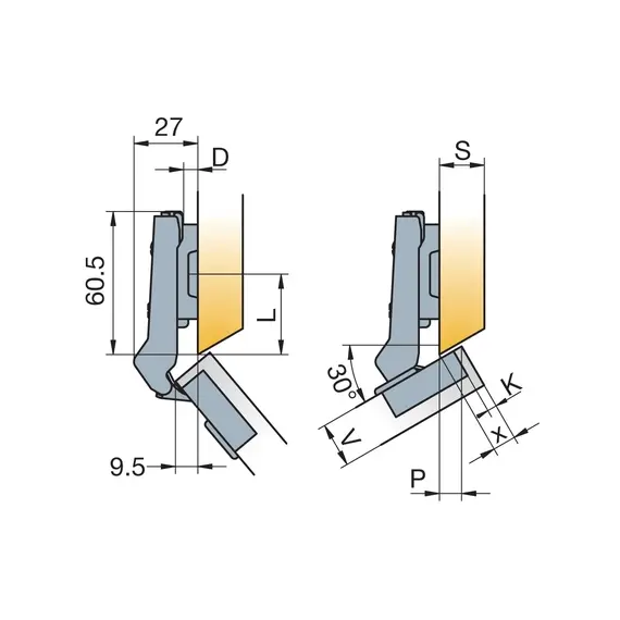 Петля мебельная Titus B-Type угловая 30 градусов 110/48/9 мм. Арт: 248-0G52-050-TL - 5
