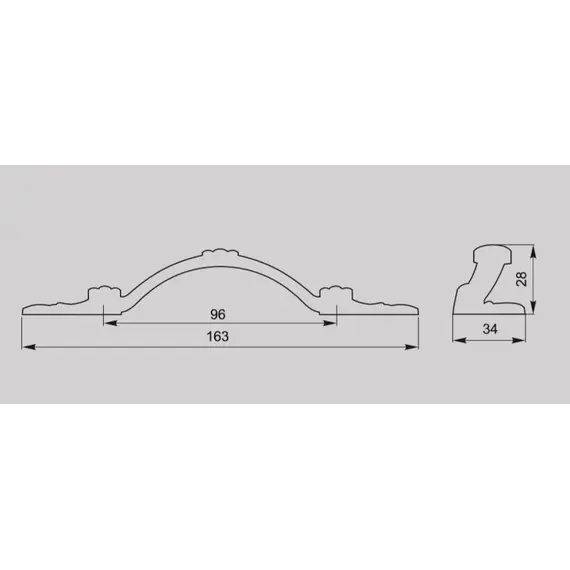 Ручка скоба для мебели Валмакс FS-180 096, 96 мм, серебро прованс 9003 белый матовый (ТЗ). - 2