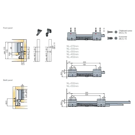 Выдвижной ящик Tekform Slimline+ DW70 500 мм, Screw-in, антрацит арт.656-8358-185-00 - 6