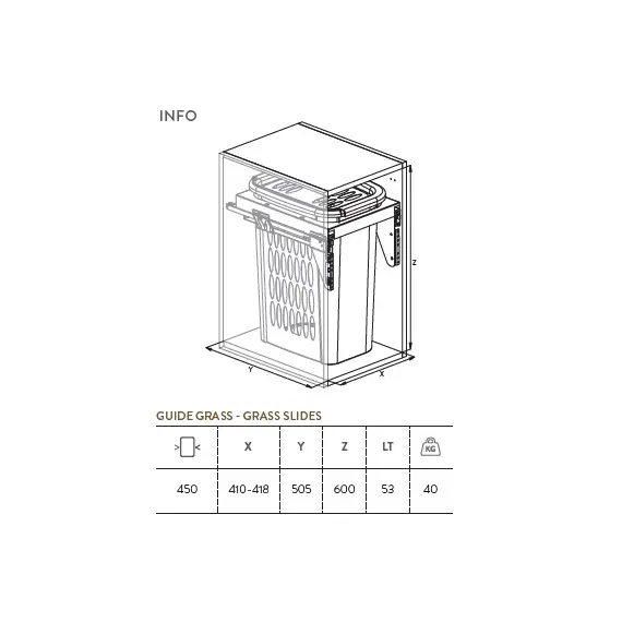 Корзина для белья выдвижная, 53 л, шкаф 450мм арт.590 - 15