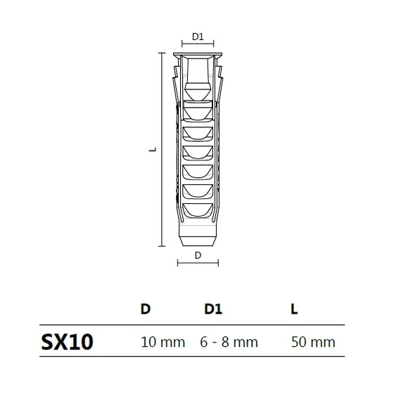Дюбель пластиковый 10х50 мм (20328) арт.SX10 - 10