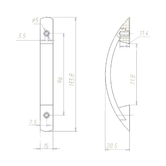 Мебельная ручка Кламет РС 27, скоба 133.8/15/28.5 мм, серебро ольха - 2