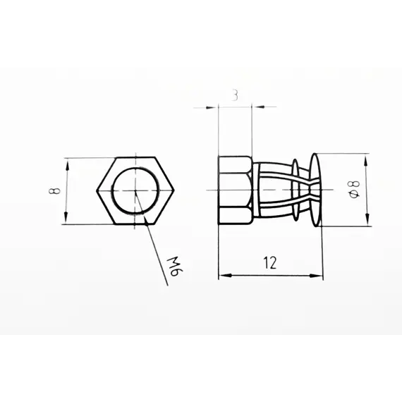 Футорка разжимная латунная M6х12 мм арт.TC82.612.70 - 2