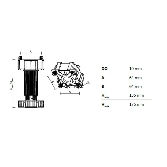 Ножка-опора регулируемая 135 мм Kum-Plast арт.434150 - 2