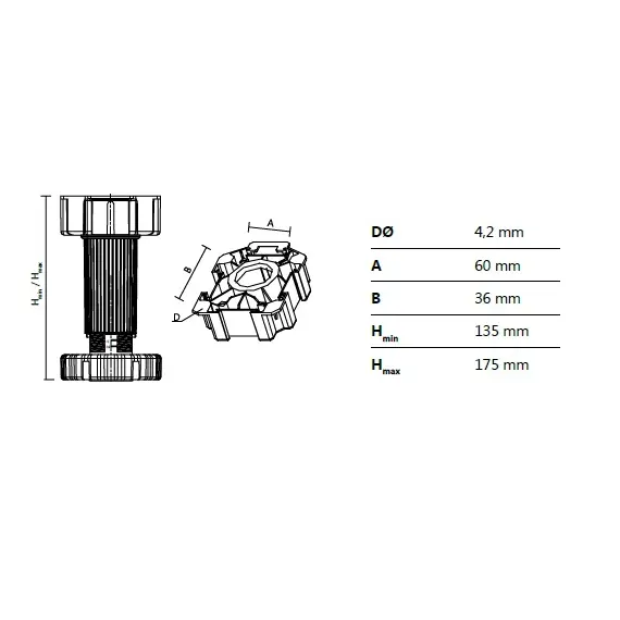 Ножка-опора регулируемая 135 мм Kum-Plast арт.424150 - 2