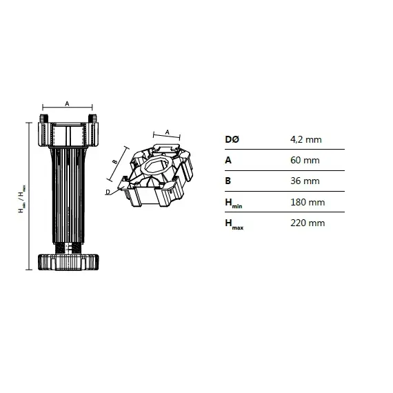 Ножка-опора регулируемая 180 мм Kum-Plast арт.424200 - 2