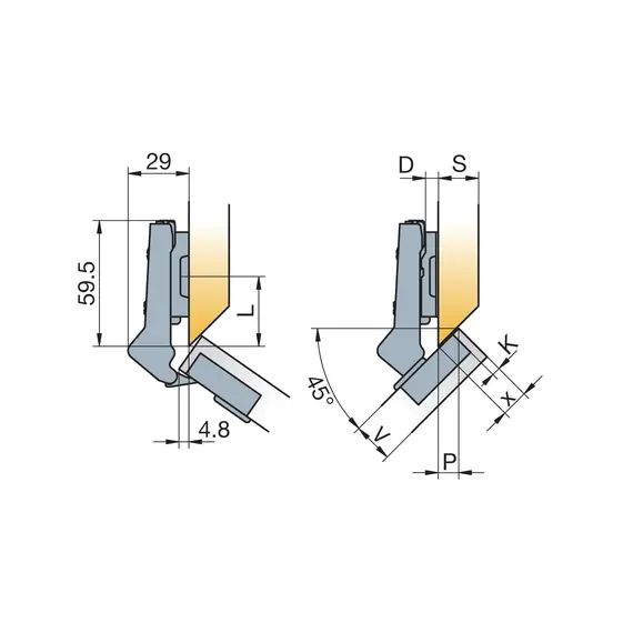 Петля B-type 45 градусов 110/45/9 мм арт.248-0N38-050-TL - 8