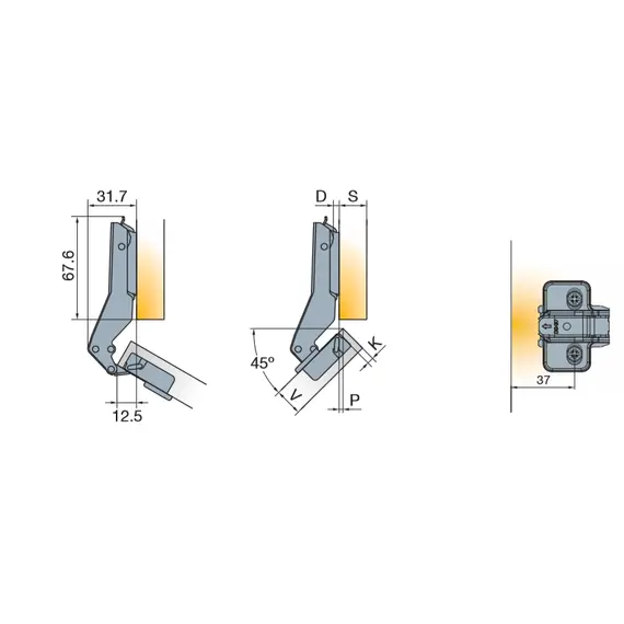Петля T-type угловая (45 гр) 110/45/17 мм арт.702-0B07-650-00 - 34
