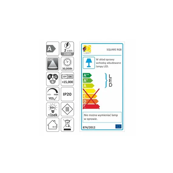Светильник LED SQUARE 2 RGB, 2,0W 12VDC 9LED, провод 2 м, алюминий арт.SQUARE2-AL-RGB-01W - 36