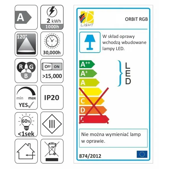 Светильник LED ORBIT 2,0W 12VDC 9LED RGB, провод 2 м, алюминий арт.ORBIT-AL-RGB-01W - 36