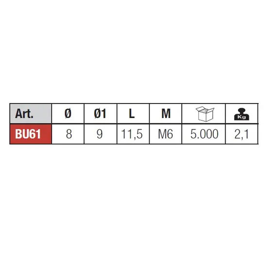 Футорка M6х11,5 мм, пластик арт.BU61PN - 13