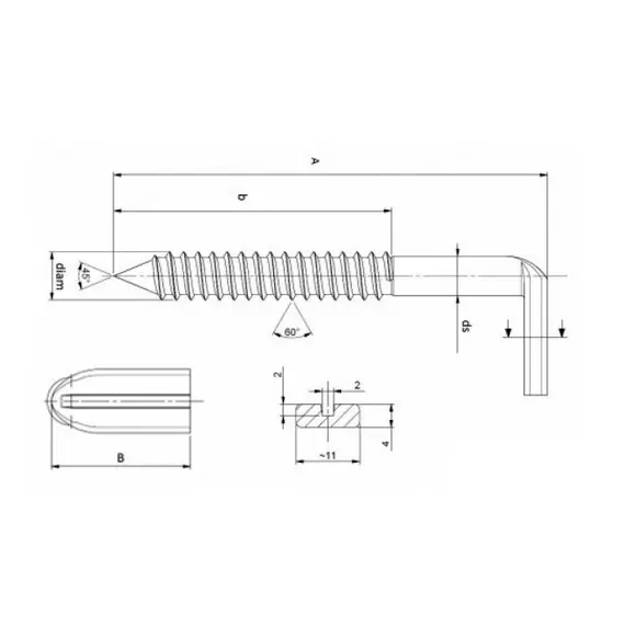 Крюк-шуруп Г-образный 5,4х63 арт.585A054063Z - 3