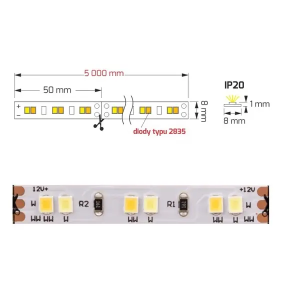 LED лента PREMIUM 600 LED 2835 IP20 8 мм 3000К/6000К 60W/5m арт.R-2835-600-20-BIK-02 - 67