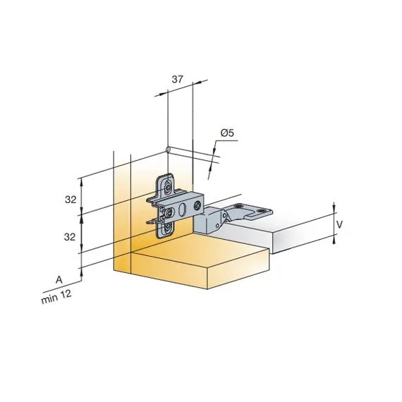 Петля мебельная Titus B-Type правая для откидной двери прямого корпуса 90 градусов 90/24/0 мм. Арт: 926-0A27-050-00 - 43
