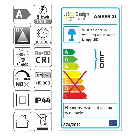 Светильник LED AMBER IP44 9W 230VAC 6000К, провод 30 см (х2), хром арт.AMBER-XL-60K-01 - 72