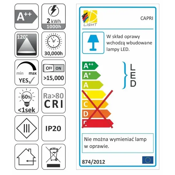 Светильник LED CAPRI 2W 12VDC 6000К, провод 2 м, алюминий арт.CAPRI-60K - 54