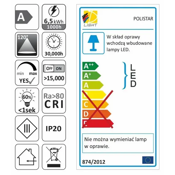 Светильник LED POLISTAR 6,5W 12VDC 6000К LED5630, провод 2 м, алюминий арт.POLISTAR-60K-01W - 72