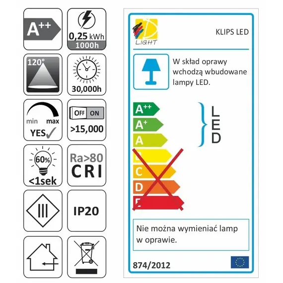 Светильник LED KLIPS металлический 0,25W 12VDC 6000К LED3528, провод 2 м арт.KLIPS-M-3528-60K-01 - 34