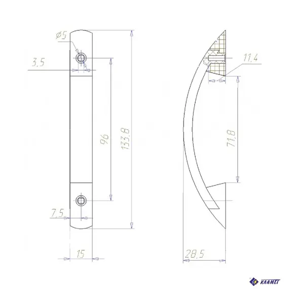 Мебельная ручка Кламет РС 27, скоба 133.5/15/28.5 мм, золото красная вишня. - 3