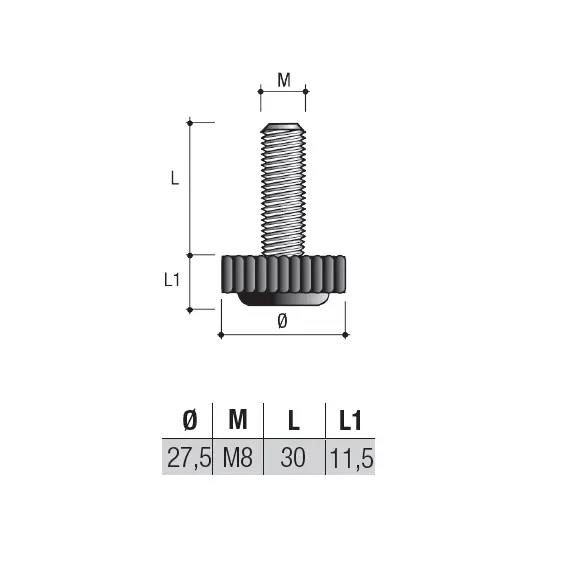 Опора регулируемая M8x30, D27,5 арт.PI15PNE - 4