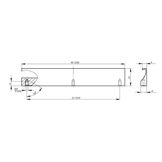 Ручка-профильная PM(12) 00.00.320 St светлый 00035211 Винт М4*22 - 2 шт. ПЗ - 2
