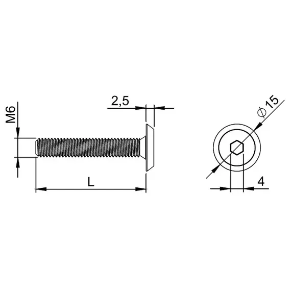 Винт с полукруглой головкой под шестигранник M6 X 25 арт.562.6025.40 - 26