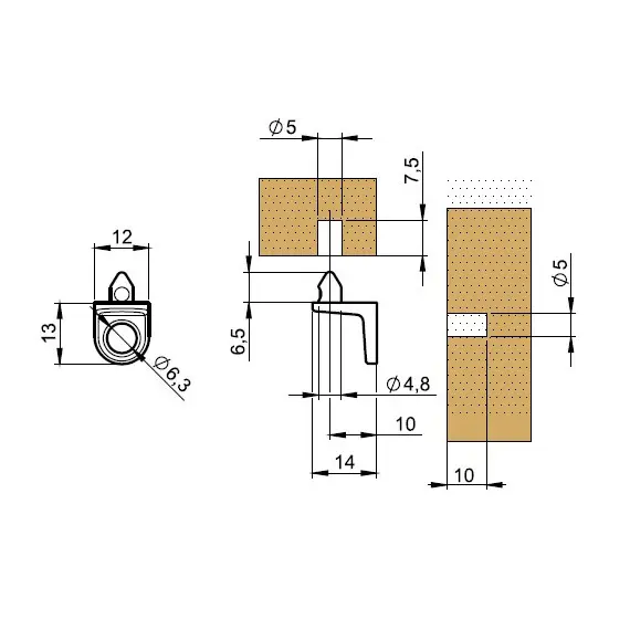 Полкодержатель с шипом d=5 мм, никель арт.RG04.00.50 - 3
