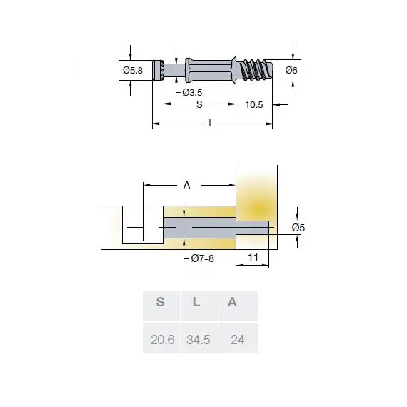 Дюбель мебельный Titus System 5 Combi 5x34 мм арт.009597-885-300 - 2