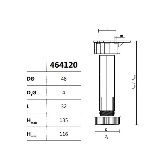 Ножка-опора регулируемая 116 мм Kum-Plast арт.464120