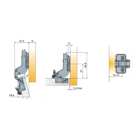 Петля с доводчиком T-type Glissando 110/45/17 мм арт.701-0DT0-054-00