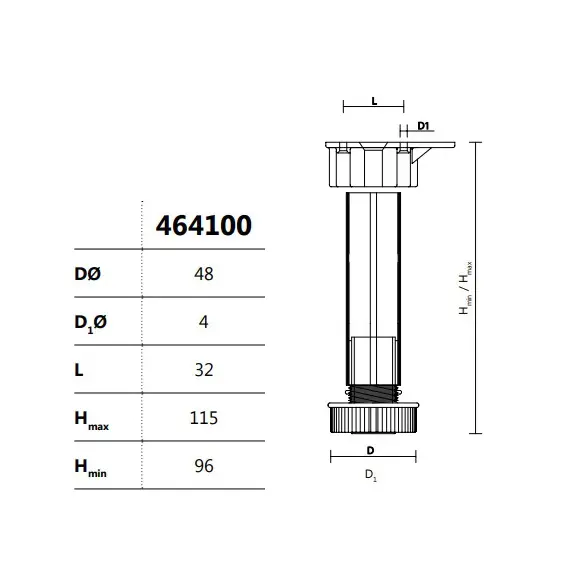 Ножка-опора регулируемая 96 мм Kum-Plast арт.464100 - 1