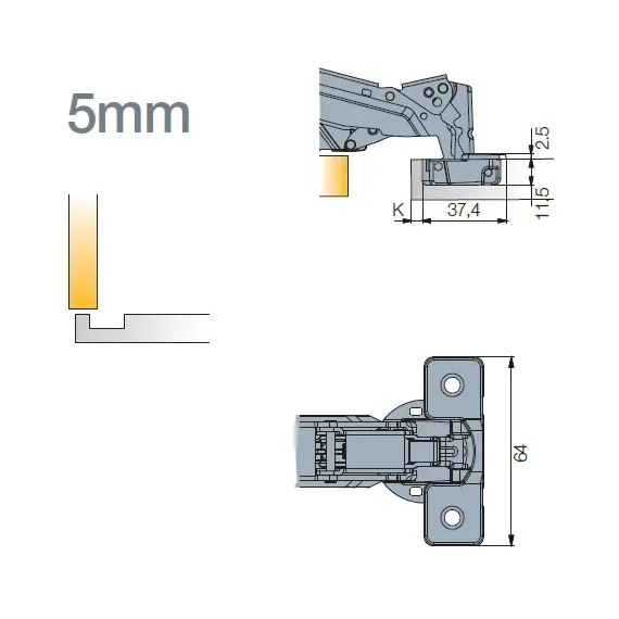 Петля T-type-i 170/48/5 мм с cистемой ускоренной сборки Easy-fix арт.701-0FS4-054-00 - 4