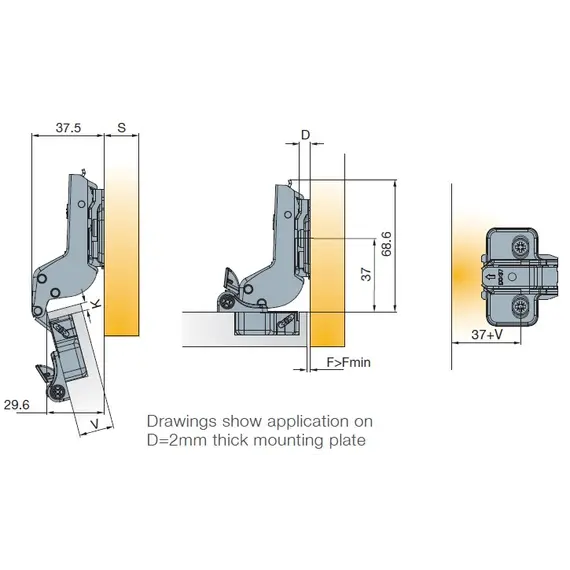 Петля с доводчиком T-type Glissando 110/52/17 мм арт.701-0DP0-054-00 - 6