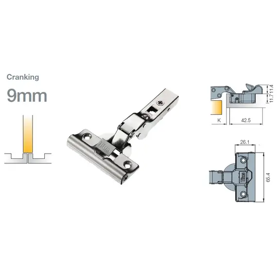Петля с доводчиком T-type Glissando 110/52/9 мм арт.701-0CP0-054-00 - 2