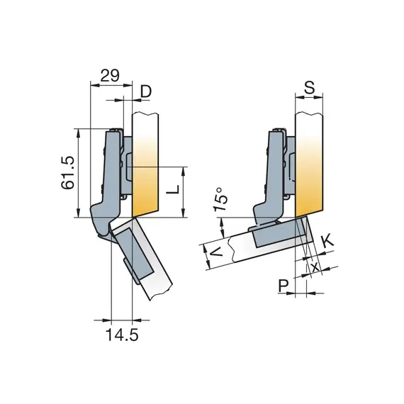 Петля мебельная Titus S-Type угловая 15 градусов 110/48/9 мм. Арт: 248-0V62-050-TL - 1